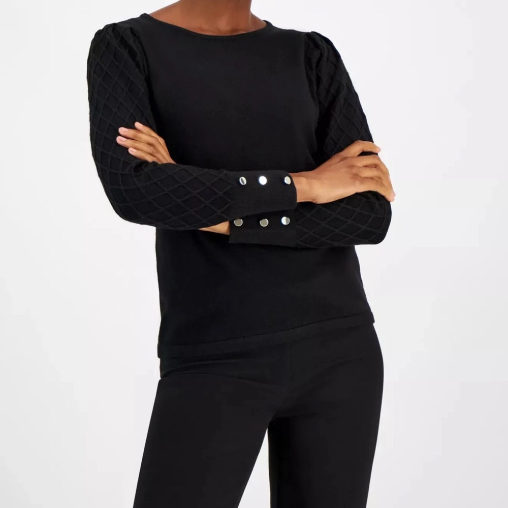 Anne Klein Women's Long Sleeve Diamond Stitch Sweater Black Size L